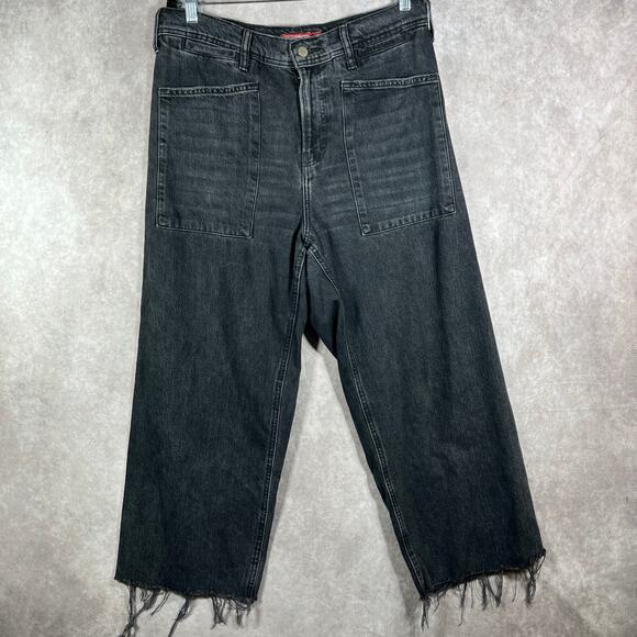 Lucky Legend Jeans Womens Size 12/31 Black Denim High Rise Wide Leg Raw Frayed - Picture 1 of 13